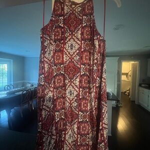 Pink Rose Red and White Geometric Maxi Dress